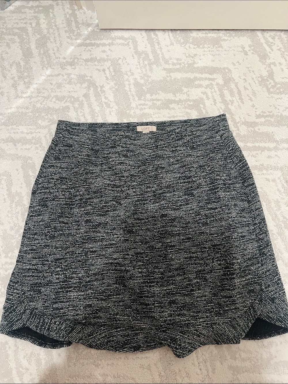 LOFT Black & White Knit Mini Skirt with Subtle Hem Detail